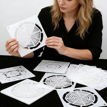 16PCS Geometric Stencils for Painting, Reusable Abstract Layering Stencils for Crafts, Perfect for Wood, Walls, Furniture, Card Making, Cake Decorating, Rock Painting
