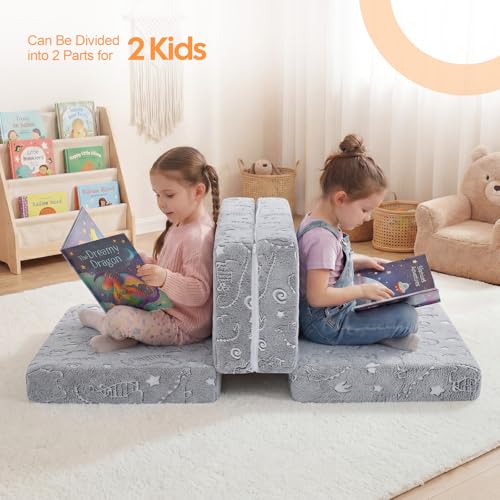 MeMoreCool Kids Folding Mattress 63x26 Trifold Floor Mat, Grey Dinosaur - color: Grey Dinosaur