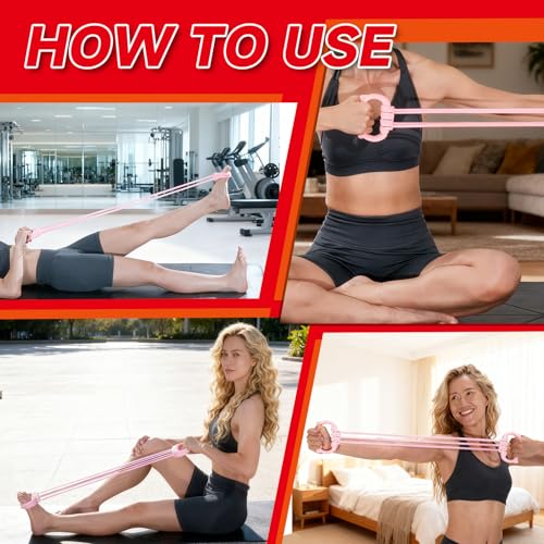 6 Gear Adjustable Resistance Bands, Fitness Resistance Bands Exercise Bands with Comfort Grips, Unisex, for Arms, Chest Extender, Home Workout, Fitness, Pilates - color: Pink