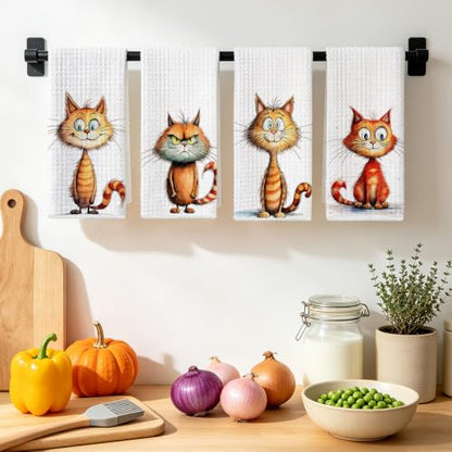 4 Pcs Funny Cat Kitchen Towels, Cute Cats Gifts Reusable Hand Towels-06 - color: Multi 1623