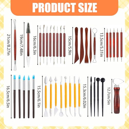 48 Pcs Polymer Clay Carving Tools Set, Pottery Sculpting Tools with Bag | Ceramic Clay Molds Sculpting Kit for Adult Beginner for Modeling Trimming Molding Shaping