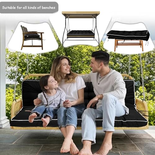 Porch Swing Cushion Three Seat Waterproof, Black, 40 x 63in - color: Black, size: 40 x 63in