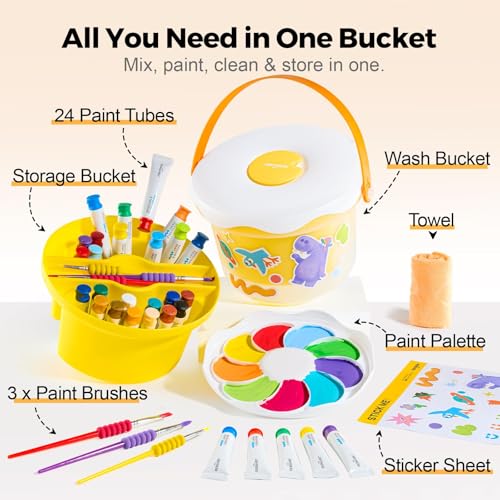 Jar Melo Kids Tempera Painting Set, Washable Paint Set for Kids Ages 4-8 | Portable, Safe and Non-Toxic, Mess Free Coloring, Tempera Paints for Drawing Art