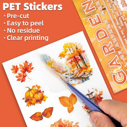 Autumn Filled The Garden Sticker Scrapbooking Supplies for Junk Journal, 20 Sheets PET Stickers - Vintage Journaling Stickers, Ephemera Sticker Book Pre Cut(TZ-009-003) - style: Autumn Filled The Garden