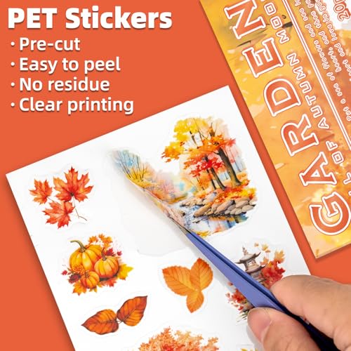 Autumn Filled The Garden Sticker Scrapbooking Supplies for Junk Journal, 20 Sheets PET Stickers - Vintage Journaling Stickers, Ephemera Sticker Book Pre Cut(TZ-009-003) - style: Autumn Filled The Garden