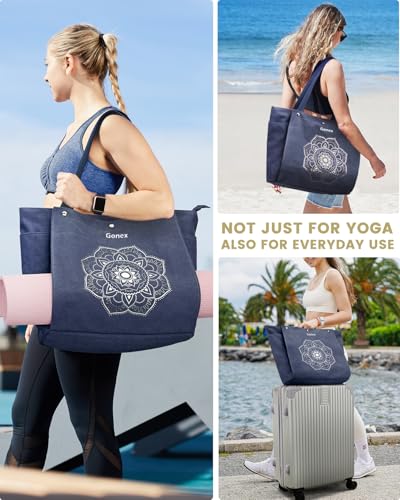 Gonex Yoga Mat Bag For Women Canvas Tote Pilates Gym Bag With Mat Carrier - color: Blue, size: Classic (15.5×5.5×14.5inch)