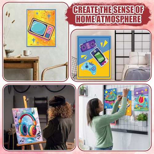 Sherr 96 Pcs 12 Sets Pre Drawn Canvas Kit for Painting Craft Sip and Paint Kit for Adults Pre Printed Canvas Painting Favor for DIY Birthday Gifts Adult's Date Party, 8 x 10 Inches(Retro) - style: Retro