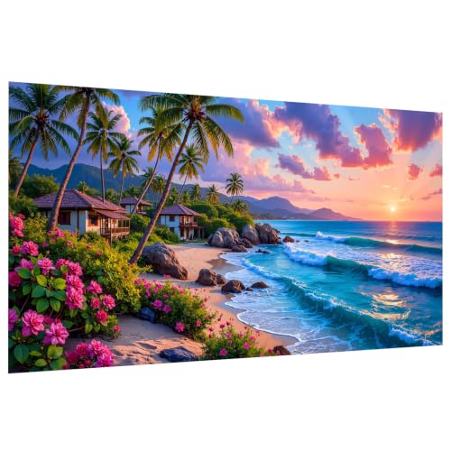 JOOZ Large Diamond Art Kits for Adults - 5D Sunset Beach Diamond Painting | Round Drill| Premium Canvas| Clear Symbols| Bright Colors| Fun and De-Stress| Gem Art| Home Wall Decor| Gift| 27.5x15.7 Inch - color: Sunset Beach 059