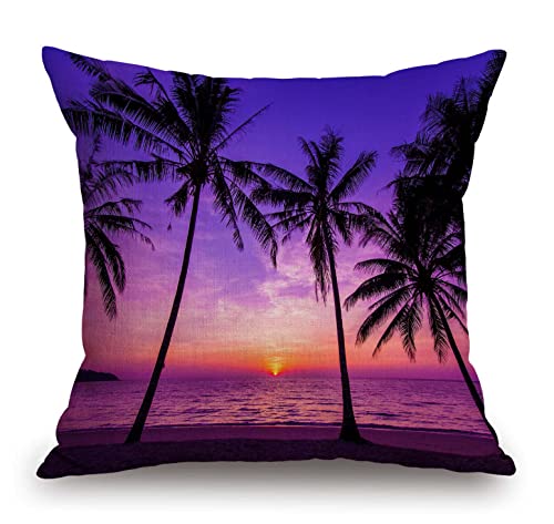 TSSOHU Sunset Beach Pillow Cover 18x18 Inch Tropical Palm Tree Landscape Cotton Linen Cushion Cover for Home Sofa Chair Decor Farmhouse Pillow Case - color: Tss52