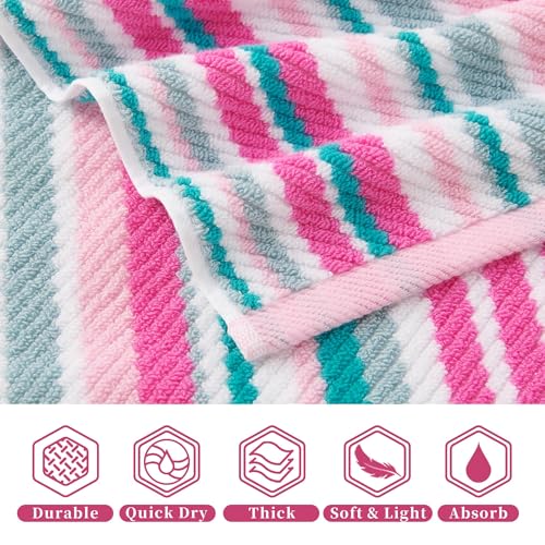 VOOVA & MOVAS Striped Bath Towels 4 Pack, 100% Cotton, 28x52 in, Pink Teal - color: Pink + Aqua + Teal Striped, size: 4 PC Bath Towels (28"x52")