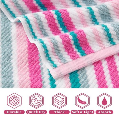 VOOVA & MOVAS Striped Bath Towels 4 Pack, 100% Cotton, 28x52 in, Pink Teal - color: Pink + Aqua + Teal Striped, size: 4 PC Bath Towels (28"x52")
