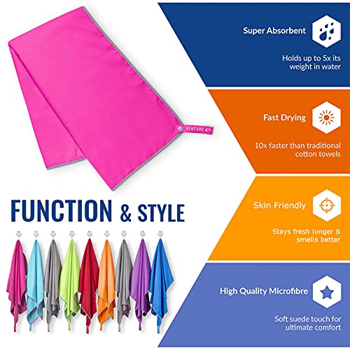 VENTURE 4TH 퀵 드라이 여행용 타월, 울트라 소프트 극세사 - 3가지 사이즈 - color: 핑크 그레이., size: 40.00" x 21.00"