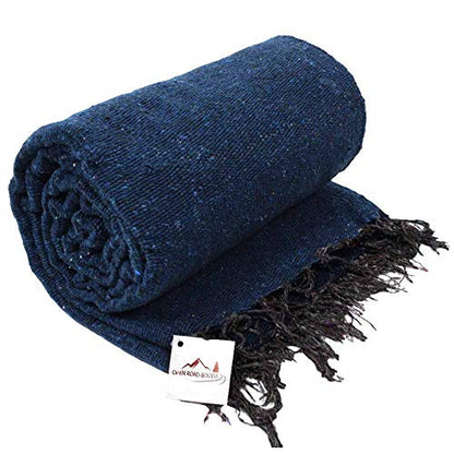 Open Road Goods Solid Color Mexican Yoga Blanket – Large Handwoven Throw for Yoga, Beach, Camping or Home – Soft and Durable Cotton Blend - color: Slate Blue Blanket