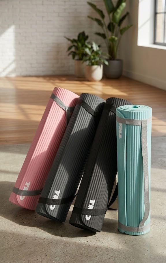 TKO Extra Thick Exercise Yoga Mat with Carrying Strap - color: Green / Gray
