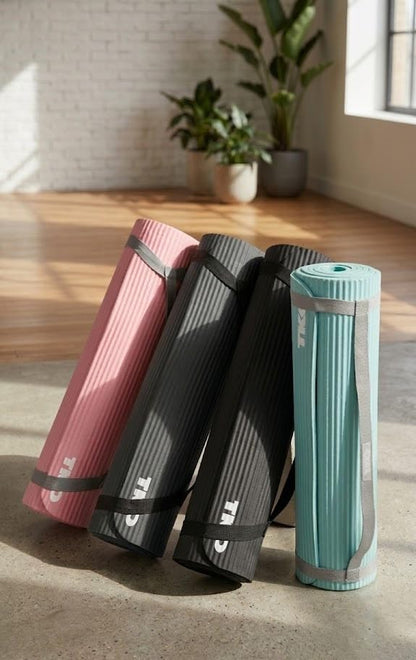 TKO Extra Thick Exercise Yoga Mat with Carrying Strap - color: Black
