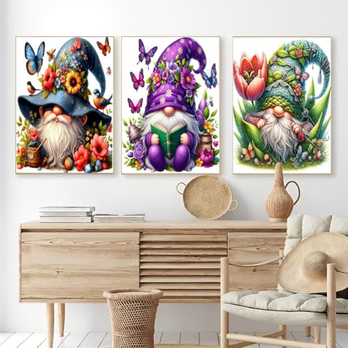 OFRKE Diamond Painting Kits for Adults,3 Pack Flower Dwarf Diamond Art for Beginners, Diamond Round 5D Full Drill Paint with Diamonds Pictures Gem Art Painting Kits DIY Crafts Kits 12x16inch - color: 3pcs-Small Dwarf