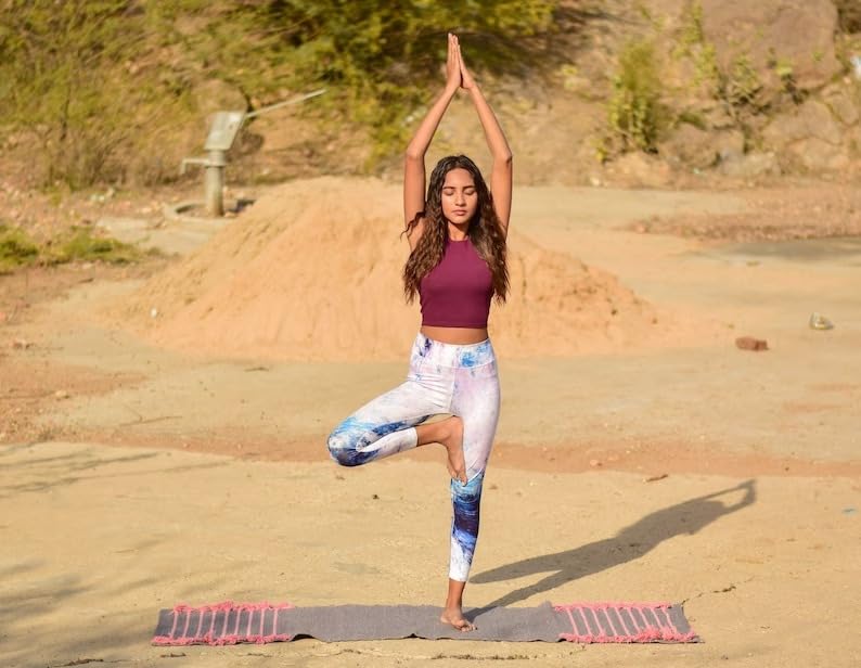 Jaipur art & Rugs Cotton Yoga Mat - Eco-Friendly Hand-Woven Rug - Non Slip & Thick (24”x72”x5mm) for Everyday Fitness at Home - Comfortable Extra-Long - color: Pink Dark Blue