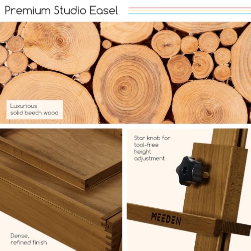 MEEDEN Painting Easel with Storage and Tray: H-Frame Beech Wood Art Easel | Easel Stand for Adults, Artists, Students, Beginners - Adjustable 50"-80" H, Holds Canvas Up to 47 Inches - color: Walnut