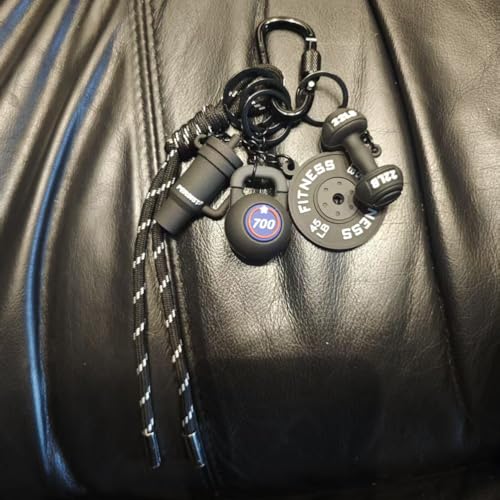 Fitness Keychain Barbell Dumbbell Keychain Bag Purse Charms Gym Lovers Fitness Enthusiast Gift Bag backpack Charms - color: Black-a