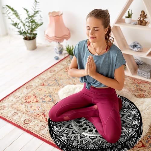 Mandala Meditation Cushion, Boho Meditation Mat, Meditation Pillows for Sitting on Floor, Cushions for Sitting in Home and Outdoor, Round Floor Pillows Cushion Seating for Yoga Accessories 22'' X 22'' - color: 09.mandala Meditation Cushion-2, size: 22x22