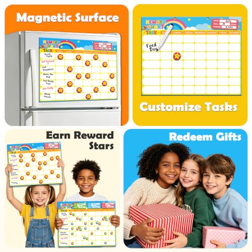 Magnetic Reward Chart for Kids, Customizable Dry Erase Weekly Chore Chart - size: 1 Kid-Stars
