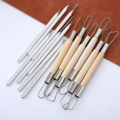 Pottery Ribbon Sculpting Tools Kit 14 PCS Clay Carving Tools | with Feather Wire Texture, and Needle Detail Tool, Aluminum, Pottery Carving Tool, Ceramic Wire Loop Sculpture Set