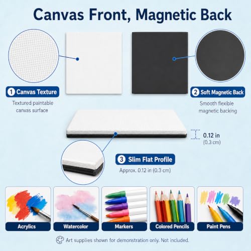 15 Pack 3 Inch Square Mini Magnetic Canvas Boards for Painting | 15 mini square canvases with soft magnetic backs for painting, refrigerator display, classroom crafts, and handmade gifts. - style: Square-15pcs
