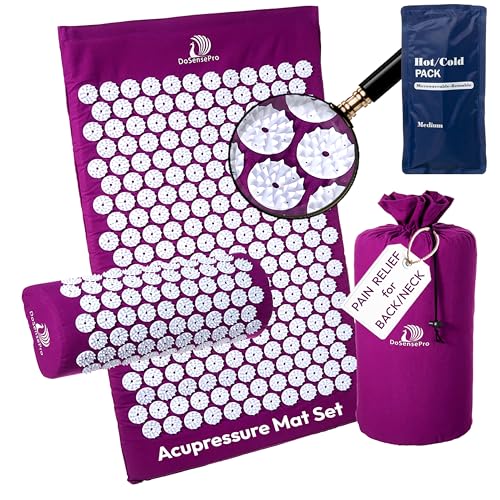 Acupressure Mat & Pillow Set, 4-in-1, 29", Hot/Cold Pack, Purple | Acupuncture Mat Helps Ease Back, Neck & Sciatica Pain While Supporting Muscle Relaxation, Stress Relief, Recovery And Sleep. - color: Purple