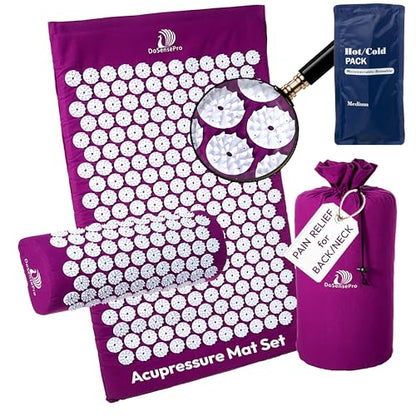 Acupressure Mat & Pillow Set, 4-in-1, 29", Hot/Cold Pack, Purple | Acupuncture Mat Helps Ease Back, Neck & Sciatica Pain While Supporting Muscle Relaxation, Stress Relief, Recovery And Sleep. - color: Purple