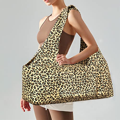 Yoga Mat Bag - Large Yoga Bag with Yoga Mat Strap, Zipper and Pockets - Yoga Bags and Carriers Fits All Your Stuff - Personalized Yoga Mat Bags for Women Fits Most Size Mats - color: Leopard Print