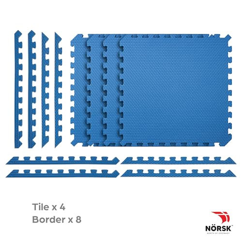 Norsk Reversible 3/4" EVA Foam Gym Floor Tiles, Blue/Black, 24-Pack - color: Dazzling Blue/Black, size: 24 Tiles - 96 Sq. Ft.