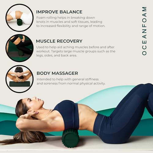Oceanfoam Tidal Roller - Hunter - Muscle Massage Foam Roller for Back Pain & Stretching - Firm and Ergonomic Wide Wave Textured - Yoga, Athletics, & Wellness - Full Size, 20" x 5" - color: Hunter