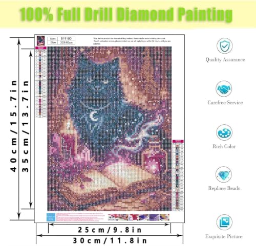 Diamond Art Kits for Adults,Magic Cat Diamond Painting Kits 12X16 Inch | 5D Diamond Art Paintings for Beginners,Round Full Drill Diamond Dot Tools Kit,Extra Diamonds,Stress Relief Craft,DIY Gift - color: Magic Cat-2605