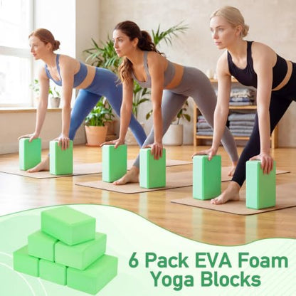 Wettarn 6 Pack Yoga Blocks 9 x 6 x 4 Inch EVA Foam, Lightweight | Non Slip, Yoga Props Accessories for Pilates, Stretching and Meditation - color: Green