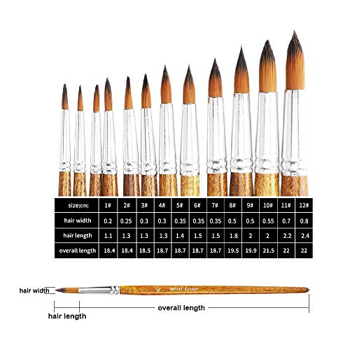 Watercolor Paint Brushes FENORKEY 12Pcs Round for Watercolor, Acrylic & Gouache