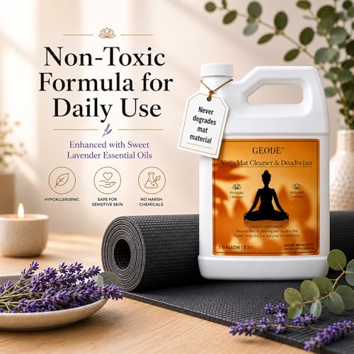 Yoga Mat Cleaner & Deodorizer Spray – Lavender Essential Oil Formula for Yoga Mats, Pilates Reformers & Gym Equipment – Natural No-Residue Workout Mat Cleaner, Non-Toxic Daily Cleaning Spray (128 Oz) - size: 128 Fl Oz (Pack of 1)