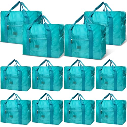 Travel Duffel Bag 12 PCS Foldable Travel Bag Bulk Carry on Luggage Bag Waterproof Tote Sports Gym Bag Lightweight Large Weekender Overnight Bag for Women and Men (Green 12PCS) - color: Green 12PCS