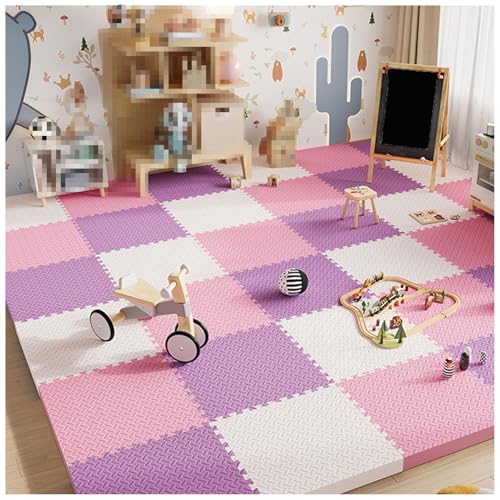 Foam Interlocking Floor Tiles Play Mat,9pcs 12x12x1in Extra Thick EVA Foam Floor Mat Puzzle Exercise Mat,Protective Flooring for Workout Equipment(Color:White+Pink+Purple) - color: White+pink+purple