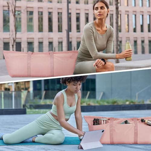 sportsnew Large Yoga Mat Bag Trolley Sleeve Gym Carrier Shoe Bag Wet Pocket | water-resistant fabric, large capacity,wide full-zip opening,separate shoe bag,2 yoga mat holder straps,multi-pocket storage - color: Pink
