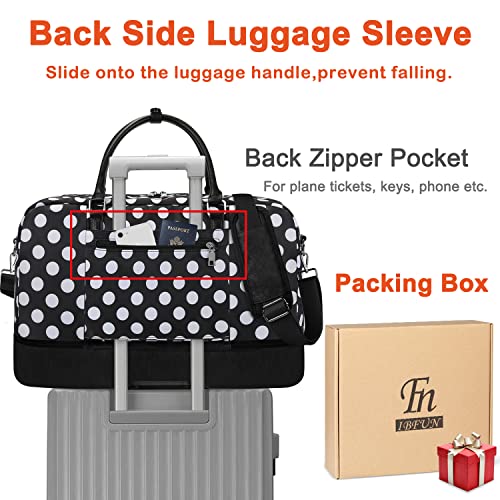 IBFUN Duffel Bag, 21'' Weekender Travel Bag with Shoe Compartment, Waterproof, Overnight Duffel Bag for Women, 3PCS - color: B7-Polka Dot