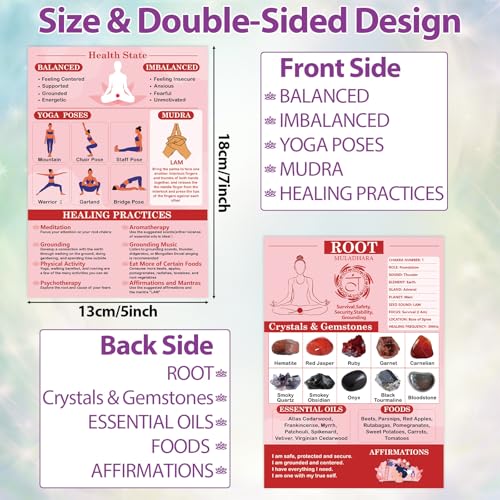 10 Pcs Chakra Cards Quick Reference Guide for Chakra Healing with Meditation Yoga Poses, Crystals, Essential Oils, Affirmations Summary Spiritual Day Gift for Her Him, Beginner Friendly
