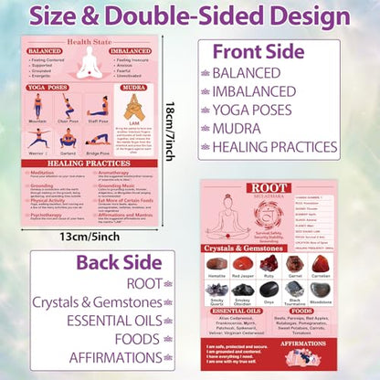 10 Pcs Chakra Cards Quick Reference Guide for Chakra Healing with Meditation Yoga Poses, Crystals, Essential Oils, Affirmations Summary Spiritual Day Gift for Her Him, Beginner Friendly
