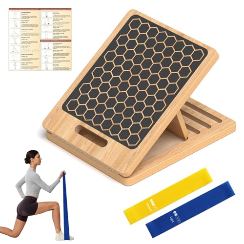 Wooden Slant Board for Calf Stretching, Adjustable Portable Wooden Incline Board with Training Guide, 300 lb. Load Capacity, Physical Therapy Equipment for Legs, Knees, Heels and Ankles