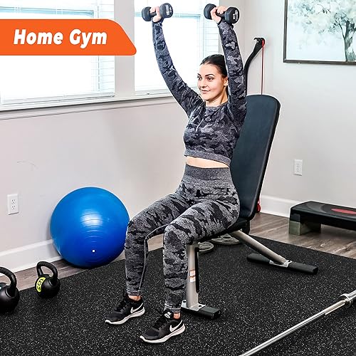 SUPERJARE 0.4'' Thick 6 Pcs 24 Sq Ft Rubber Top Exercise Equipment Mats, High Density EVA Foam Mats with Rubber Top, Interlocking Gym Flooring for Home Gym, Protective Workout Mat, Black/Grey - size: 6 Tiles (24 Sq Ft)