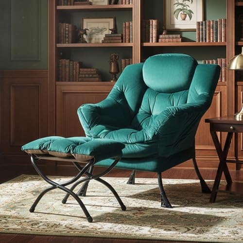 Tiita Lazy Chair with Ottoman, Comfy Reading Accent Chair, Velvet Green - color: Green