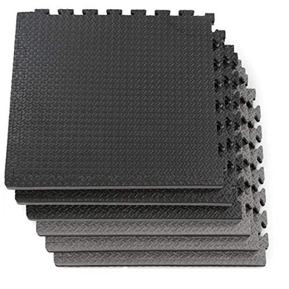 Xspec 1" Extra Thick 48 sq ft Reversible EVA Gym Foam Floor Mat Tiles (24" x 24"), Steel Pattern, 12 pcs, Black & Grey