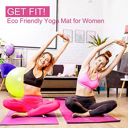 Funtery 3 mm Thin Yoga Mats Bulk, 68 x 24 Inches Lightweight PVC Exercise Mats Non Slip Workout Fitness Pads for Yoga Pilates Stretching Classes Gym Home Studio - color: Rose Red