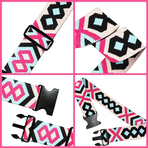 6 Pieces Luggage Straps Patterned Luggage Strap Suitcase Straps Luggage Belt Adjustable Travel Luggage Belt Strap with Quick Release Buckle, 2 inches Wide by 72 inches Long (Geometric Style) - style: Geometric Style