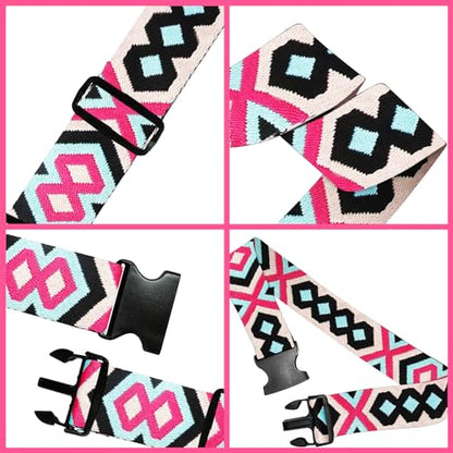 6 Pieces Luggage Straps Patterned Luggage Strap Suitcase Straps Luggage Belt Adjustable Travel Luggage Belt Strap with Quick Release Buckle, 2 inches Wide by 72 inches Long (Geometric Style) - style: Geometric Style