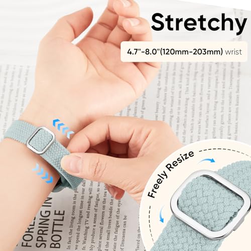 Slim Braided Stretchy Band Compatible with Apple Watch Bands Women | 40mm 41mm 42mm 38mm 44mm 45mm 46mm 49mm Thin Elastic Nylon Solo Loop Strap ,Wristband for iWatch Series 11 10 9 8 7 6 5 4 SE - color: Succulent, size: 44/45/46/49mm